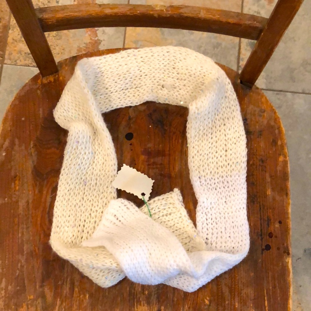 Handmade New, Women’s Loom Knitted Scarf, Most is off White with Sequins, Soft
